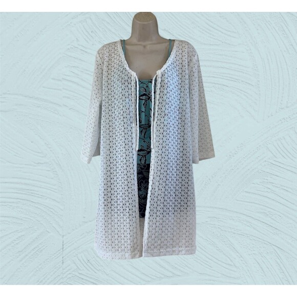 ANNE COLE White 2 Tie Front Tunic Length Beach Swim Cover Up Size XXXL Vacation - Picture 12 of 12
